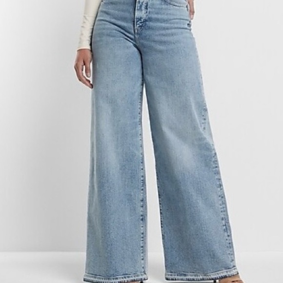 EXPRESS Wide Leg Super High Rise Baggy blue Jeans women Size 12R Regular stretch - Picture 5 of 16